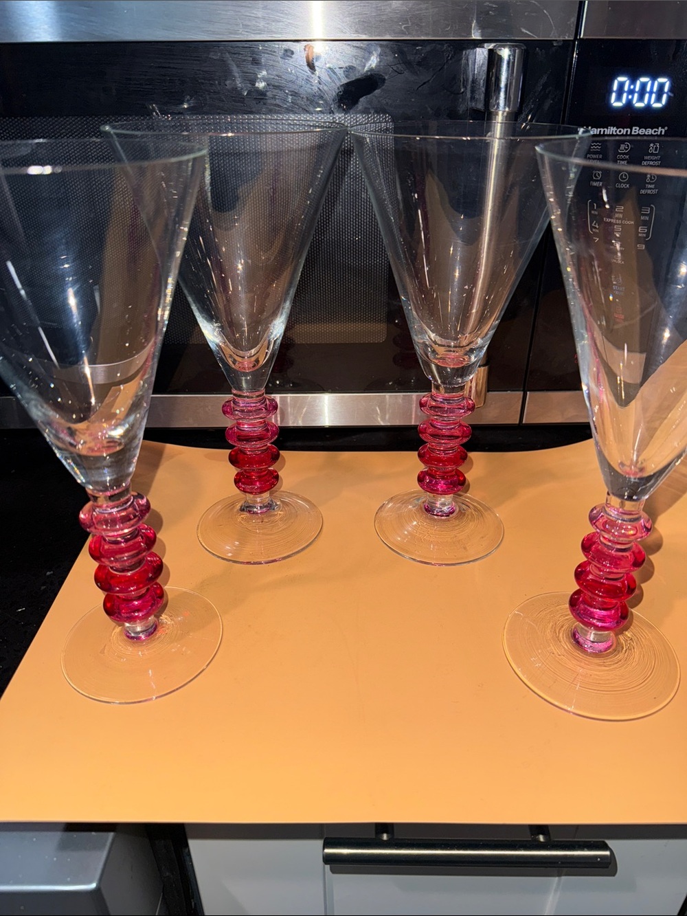 Pier 1- discontinuedPink Stem Crystal Champagne Flutes - Set of 4- 9” x 4 1/2”